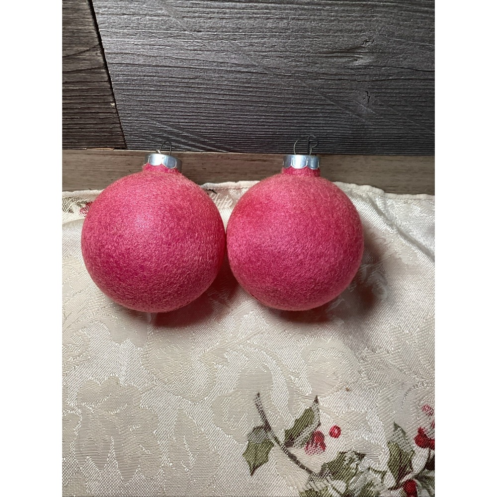 Vtg Velvet 2 Christmas Ball Ornaments Red Made In U.S.A